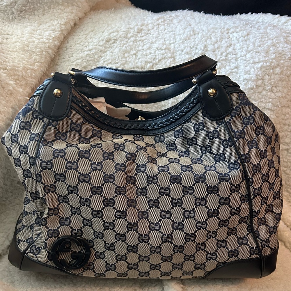 GUCCI  Monogram Medium Brick Lane Tote Navy